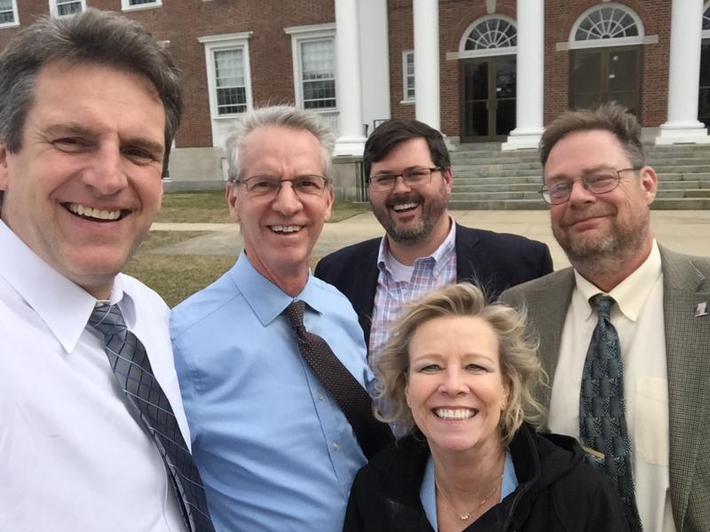 Town leaders with Secretary of Housing and Economic Development Jay Ash on April 7. From left: Jay Ash, Director of Planning & Community Development Kenneth Buckland, Town Administrator Derek Sullivan, State Rep. Susan Williams Gifford and Selectmen Chair Peter Teitelbaum. COURTESY REP. SUSAN WILLIAMS GIFFORD